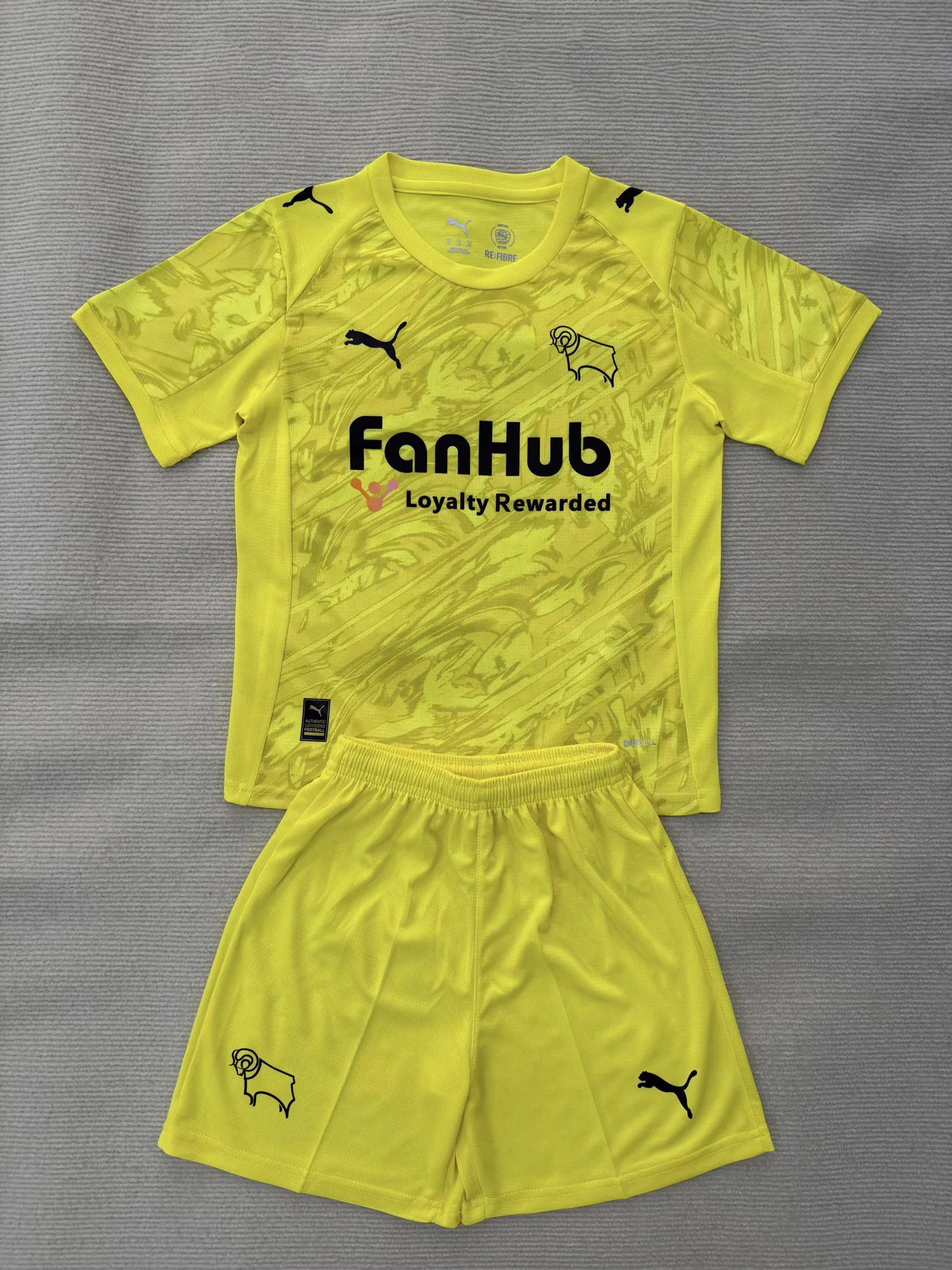 Kids 2025/2026 Derby County Yellow GK Kit 1:1 Thai Quality