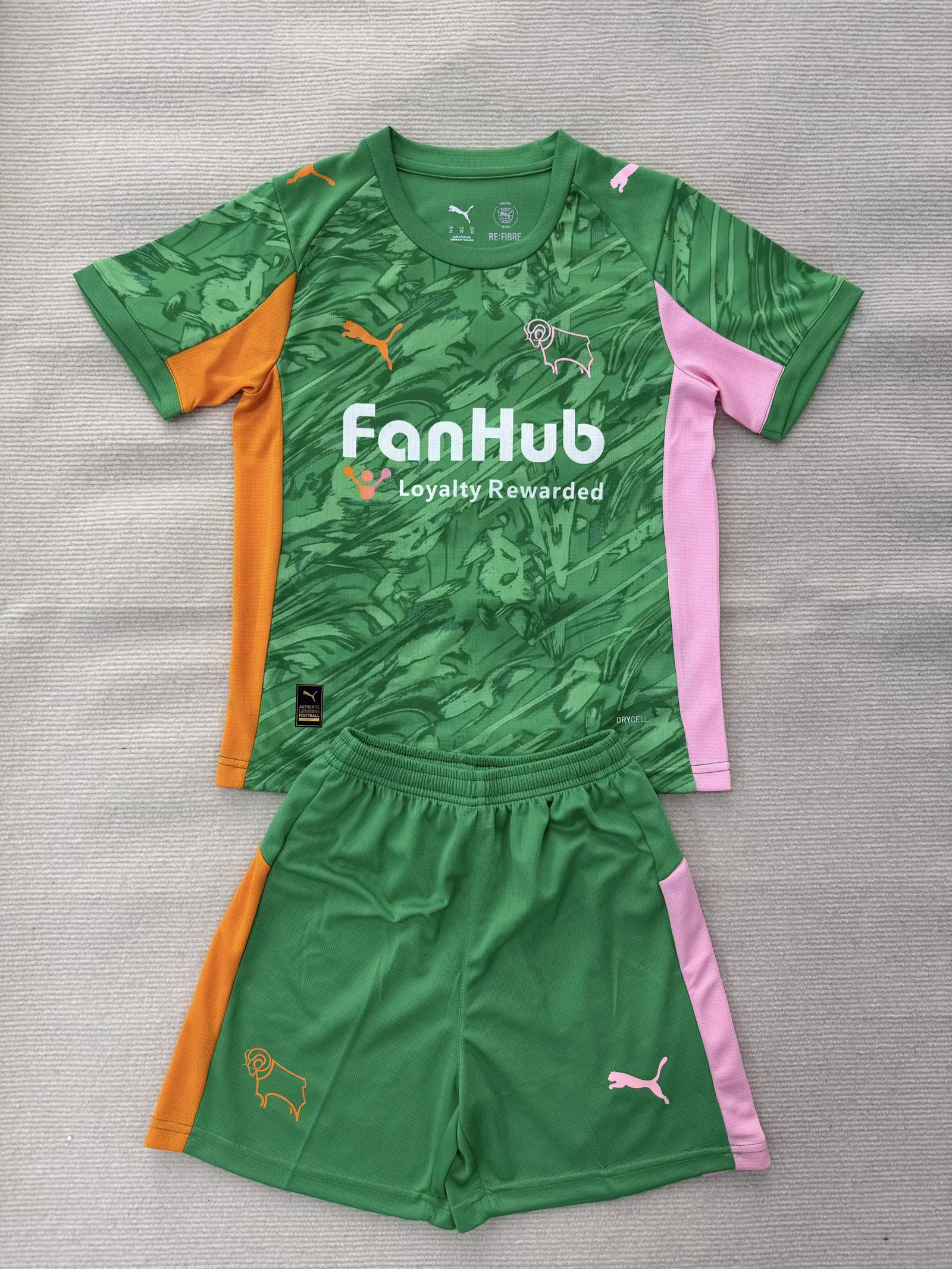 Kids 2025/2026 Derby County Green GK Kit 1:1 Thai Quality